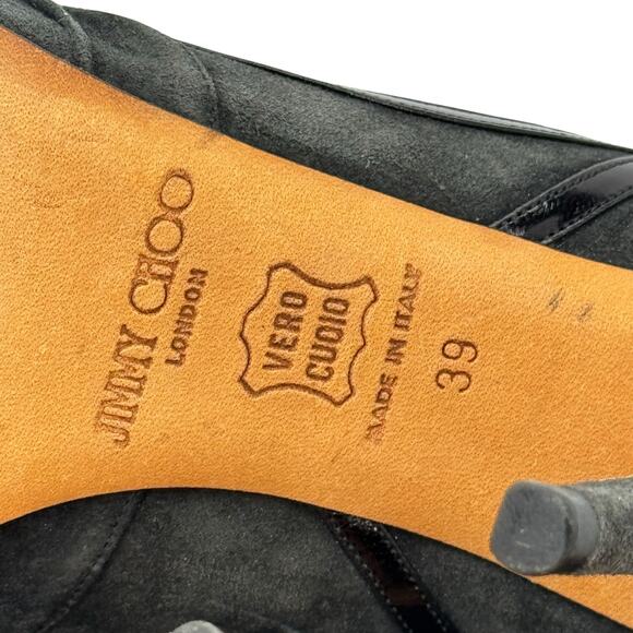 Jimmy Choo Black Pump Hammered Gold Ring SZ 39 Women's Suede Simone Heel Italy - Picture 10 of 10